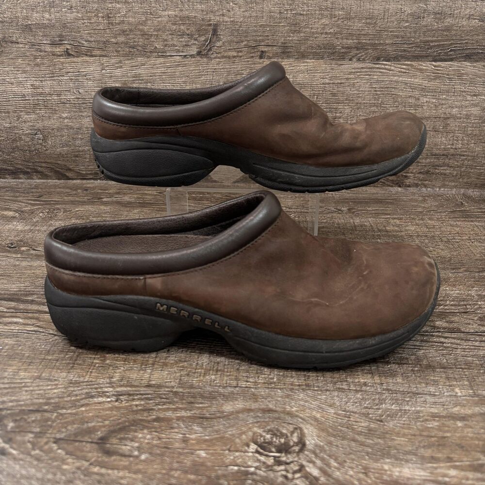 Merrell Jungle Primo Clogs Women's 8.5 Dark Brown Leather Slip On Shoes
